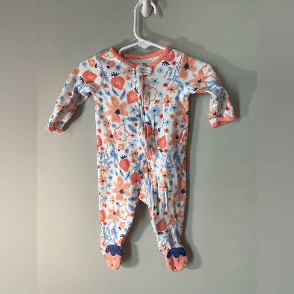 Carter's Floral Footed Onesie- Orange and Blue